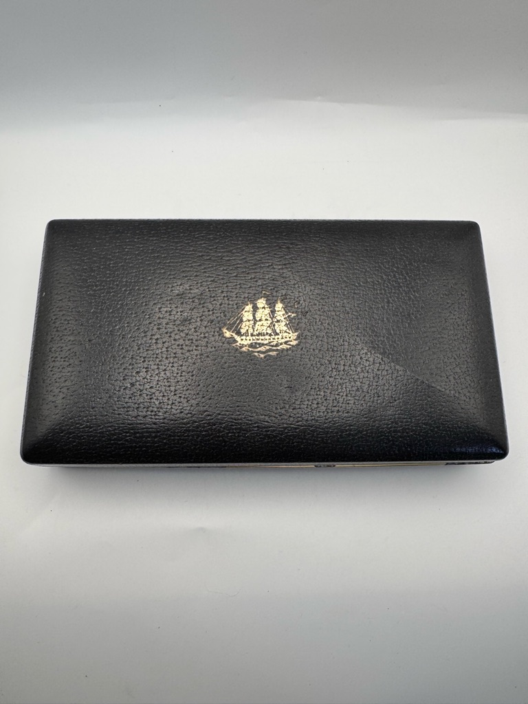 Vintage Farrington Jewelry Box Texol Leather Velvet Lined Black Ship 1950s